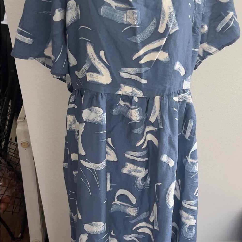 a new day Blue and White Abstract Midi Dress